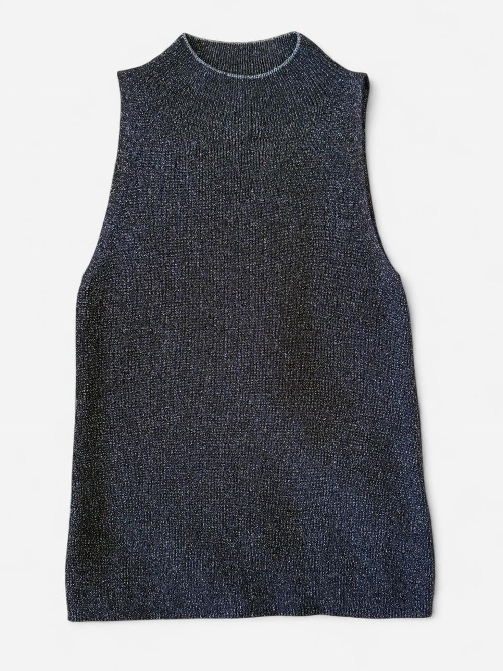 Vince Metallic Mock Neck Shell in Charcoal Silver